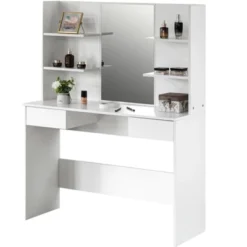 Basicwise Modern Wooden Dressing Table With Drawer, Mirror And Shelves For The Dining Room, Entryway And Bedroom 12 Basicwise Modern Wooden Dressing Table With Drawer, Mirror And Shelves For The Dining Room, Entryway And Bedroom -Baxton Studio Shop GUEST b86c02e2 35a4 481a 83e7 e16c17572cfd