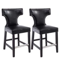 Set Of 2 Kings Counter Height Barstool With Studded Bonded Leather Seat - Corliving -Baxton Studio Shop GUEST b86faf21 314d 46bd 9bed 2b2a696d4630