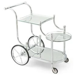 Costway Kitchen Cart Tea Cart Glass Shelves & Metal Frame With Wheels -Baxton Studio Shop GUEST ba014f89 5cdf 409b a3fa fb42b3453acd