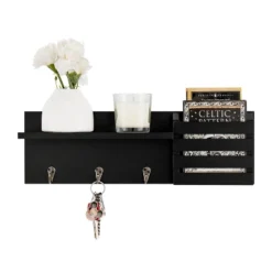 18" Utility Shelf With Pocket And Hanging Hooks Black - Danya B. 18 18" Utility Shelf With Pocket And Hanging Hooks Black - Danya B. -Baxton Studio Shop GUEST ba19a9d4 bb54 4068 949d 8b5ff2820808
