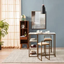 Marmo Breakfast Table Dining Set With Faux Marble Top Brass - Teamson Home -Baxton Studio Shop GUEST ba6a576b 95d8 4566 8df1 209bca102244