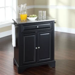 Lafayette Stainless Steel Top Portable Kitchen Island/Cart Black - Crosley