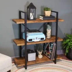 Sunnydaze Decor Sunnydaze 3 Shelf Industrial Style Wall-Mounted Floating Shelf With Wood Veneer Shelves -Baxton Studio Shop GUEST bb566cc0 5605 401e ac70 478cb5aadfa5