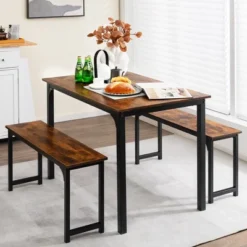 Costway Modern 3 PCS Dining Table Bench Set W/ Metal Frame & Wooden Tabletop 21 Costway Modern 3 PCS Dining Table Bench Set W/ Metal Frame & Wooden Tabletop -Baxton Studio Shop GUEST bbdd3820 d260 49ec 9b06 d83ad2c46b79