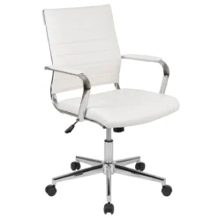 Flash Furniture Work From Home Kit - White Adjustable Computer Desk, LeatherSoft Office Chair And Inset Handle Locking Mobile Filing Cabinet -Baxton Studio Shop GUEST bceec974 6d1a 4650 8e4d 522a399696bb 1