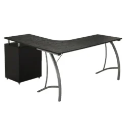 Modern L Shaped Computer Desk With File Cabinet And Storage Espresso Brown - Techni Mobili