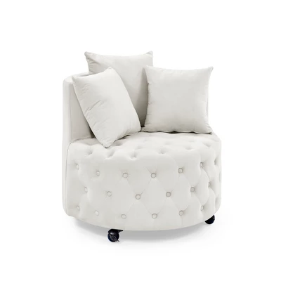 Button Tufted Living Room Upholstered Swivel Chair With Movable Wheels And 3 Pillows - ModernLuxe 5 Button Tufted Living Room Upholstered Swivel Chair With Movable Wheels And 3 Pillows - ModernLuxe - Image 5