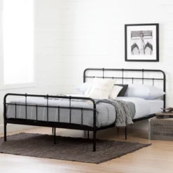 Queen Holland Metal Platform Bed With Headboard Black - South Shore