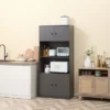 HOMCOM 71" Kitchen Buffet With Hutch, Pantry Storage Cabinet With Shelves, Open Microwave Countertop For Dining Room, Living Room, Gray