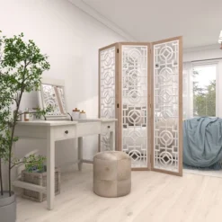Farmhouse Wood Patterned Room Divider Screen White - Olivia & May -Baxton Studio Shop GUEST be993a40 148e 4c72 8fc9 7e5c149827f6