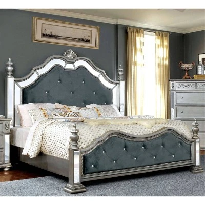 King Eastern Divito Traditional Mirror Trim Bed Silver - HOMES: Inside + Out 1 King Eastern Divito Traditional Mirror Trim Bed Silver - HOMES: Inside + Out
