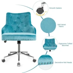 Costway Velvet Office Chair Upholstered Swivel Computer Task Chair Turquoise -Baxton Studio Shop GUEST c152e3a3 f035 4a8d 8714 219b05269a3b