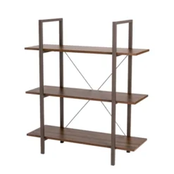 Modern Industry Metal/Wooden 3 Tier Bookcase With Shelves - Glitzhome -Baxton Studio Shop GUEST c1c416a5 8d66 40a0 b3b0 ded7e6e9bb06