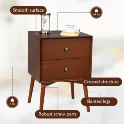 Costway 2PCS Nightstand Mid-Century End Side Table 2 Drawer Rubber Wood Legs Living Room -Baxton Studio Shop GUEST c2122561 e72a 46e3 85c6 90f77a7064a4