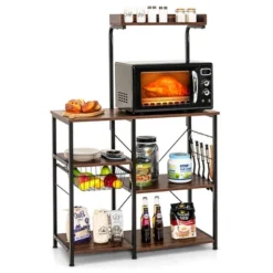 Costway 4-Tier Vintage Kitchen Baker's Rack Utility Microwave Stand W/ Basket & 5 Hooks -Baxton Studio Shop GUEST c22f3dd9 3743 4b31 b5ff 30a9ffbae158