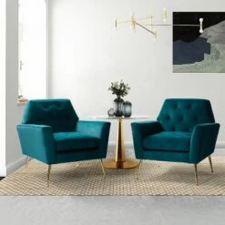 Set Of 2 Maris Velvet Living Room Armchair With Metal Base | Karat Home-TEAL -Baxton Studio Shop GUEST c256fbc5 86f9 4148 8777 9f2425736942