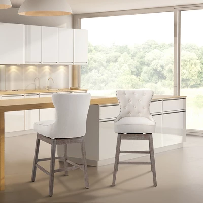 HOMCOM Upholstered Fabric Bar Height Bar Stools Set Of 2, 180° Swivel Nailhead-Trim Pub Chairs, 30" Seat Height With Rubber Wood Legs 1 HOMCOM Upholstered Fabric Bar Height Bar Stools Set Of 2, 180° Swivel Nailhead-Trim Pub Chairs, 30" Seat Height With Rubber Wood Legs