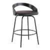 Set Of 2 Grotto Claire Counter Height Barstools Leather/Steel/Wood Black - LumiSource