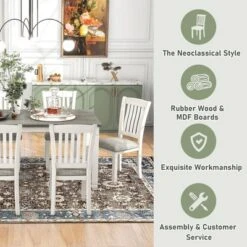 7-Piece Wooden Dining Table Set With 1 Dining Table And 6 Upholstered Chairs With Shaped Legs, Gray+White - ModernLuxe 12 7-Piece Wooden Dining Table Set With 1 Dining Table And 6 Upholstered Chairs With Shaped Legs, Gray+White - ModernLuxe -Baxton Studio Shop GUEST c3d15ead 92ad 4179 916c fc6b56408059