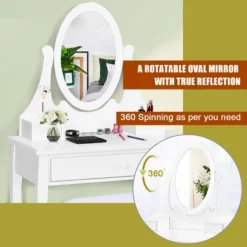 Costway Wooden Vanity Makeup Dressing Table Stool Set Bathroom White -Baxton Studio Shop GUEST c44f26e8 632f 45a5 aecd 6afcca17b464