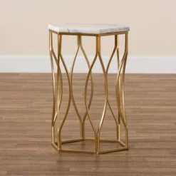 Kalena Metal End Table With Marble Tabletop Gold - Baxton Studio -Baxton Studio Shop GUEST c4b8a082 0dbd 426c a937 c602c52e58e0