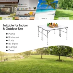 Costway 2PCS Folding Tables 8FT Height Adjustable Aluminum Picnic Table W/ Carrying Handle -Baxton Studio Shop GUEST c52c7230 fa39 48a4 af76 425f1ddc27cf