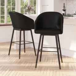 Merrick Lane Temperance Modern Wood Frame Stool With Metallic Accents -Baxton Studio Shop GUEST c5607758 06e4 43d5 ac00 a73f8bae627c