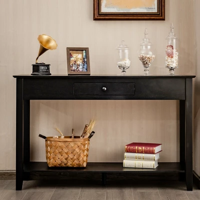 Costway Console Table With Drawer Shelf 2 Tier Sofa Side Accent Table Black 2 Costway Console Table With Drawer Shelf 2 Tier Sofa Side Accent Table Black - Image 2