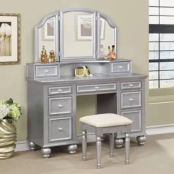 3pc Branson 9 Drawer Transitional Vanity Table Set - HOMES: Inside + Out