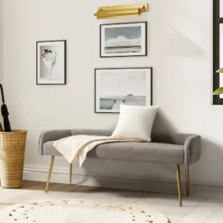 Emilio Modern 55.25" Wide Upholstered Low Back Bench With Sturdy Golden Metal Tapered Leg| ARTFUL LIVING DESIGN 26 Emilio Modern 55.25" Wide Upholstered Low Back Bench With Sturdy Golden Metal Tapered Leg| ARTFUL LIVING DESIGN -Baxton Studio Shop GUEST c8e9e828 c7f2 4154 b815 dd614ae2488e