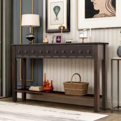 60"L Rustic Console Table With Two Different Size Drawers And Bottom Shelf-ModernLuxe -Baxton Studio Shop GUEST ca514eff 15b3 4a48 b5bc 016c775d2d49