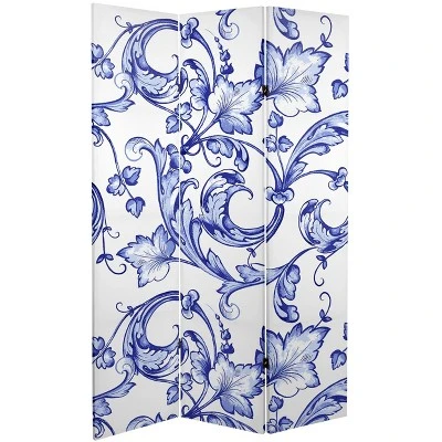 6" Double Sided Filigree Canvas Room Divider Blue - Oriental Furniture 2 6" Double Sided Filigree Canvas Room Divider Blue - Oriental Furniture - Image 2