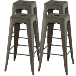 Tangkula 30" Set Of 4 Stackable Backless Metal Bar Stools W/ Footrest For Kitchen -Baxton Studio Shop GUEST caf45f4b 3f16 4ba9 9b8e 08dca10ee37a