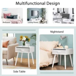 Costway Mid-Century Nightstand End Accent Bedside Table W/ Fabric Drawer Rustic White 13 Costway Mid-Century Nightstand End Accent Bedside Table W/ Fabric Drawer Rustic White -Baxton Studio Shop GUEST cb1b1988 967f 4cc7 ac59 b20b6b62e378