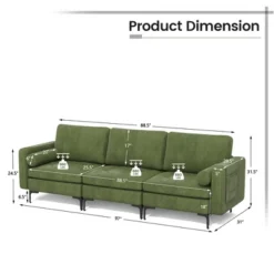 Costway Modular 3-Seat Sofa Couch W/ Socket USB Ports & Side Storage Pocket Army Green -Baxton Studio Shop GUEST cb52a1f4 6b67 4d52 a4d7 93d5754aec5a