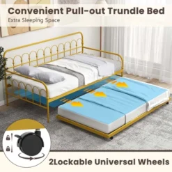 Costway Twin Size Metal Daybed With Trundle Space-Saving Sofa Bed Lockable Wheels Gold 13 Costway Twin Size Metal Daybed With Trundle Space-Saving Sofa Bed Lockable Wheels Gold -Baxton Studio Shop GUEST cbecb4b5 2dd3 47b6 80a2 0cbdda7d2dab