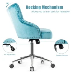Costway Velvet Office Chair Upholstered Swivel Computer Task Chair Turquoise -Baxton Studio Shop GUEST cbece243 2217 4004 8ea9 21053d1aae80