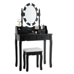 Tangkula Make-Up Vanity Table Dresser Set W/LED Light, Black Brown White -Baxton Studio Shop GUEST cc219670 6ab4 465d 8d5b 27a8ec29af8b