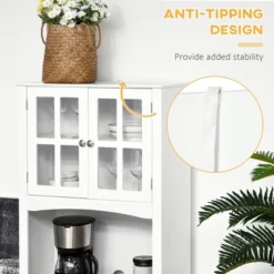 HOMCOM 67" Modern Buffet With Hutch, Louvered Kitchen Pantry Microwave Cabinet With Framed Glass Doors And 2 Drawers, White -Baxton Studio Shop GUEST cd214aff 26a5 4e9a a74b 439396f2586c