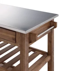 Sonoma Kitchen Cart With Stainless Steel Top Wire Brush Barnwood Brown - Boraam -Baxton Studio Shop GUEST cd432037 a93a 4d82 8b16 3878c7895903