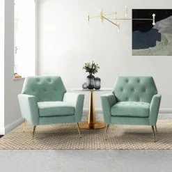 Set Of 2 Maris Velvet Living Room Armchair With Metal Base | Karat Home-TEAL -Baxton Studio Shop GUEST cdd1d612 28c8 40b4 842b e8e6ba58ff24