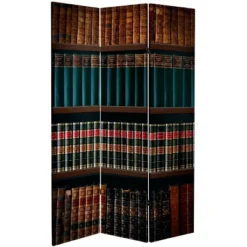 6" Double Sided Library Canvas Room Divider Brown - Oriental Furniture