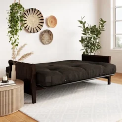 Full Chester Wood Arm Futon Frame With 8" Microfiber Mattress - Room & Joy -Baxton Studio Shop GUEST ce3ba850 c443 40c2 a7cb 6d64d1444b19