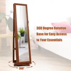 Costway 360degree Rotatable Jewelry Cabinet 2-in-1 Lockable Mirrored Organizer -Baxton Studio Shop GUEST ce4607be a022 4af4 90eb cdfa2f889c2c