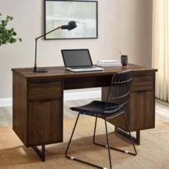 DuPonte Modern Double Sided Pedestal Executive Desk Dark Walnut - Saracina Home -Baxton Studio Shop GUEST ce88555d d014 4eb0 bd5f 6d83bd8203f3