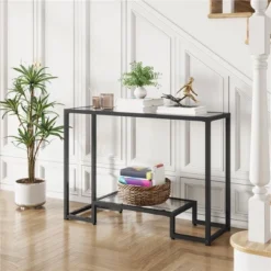 Yaheetech 2-Layer Tempered Glass Console Table Accent Glass Shelf For Hallway