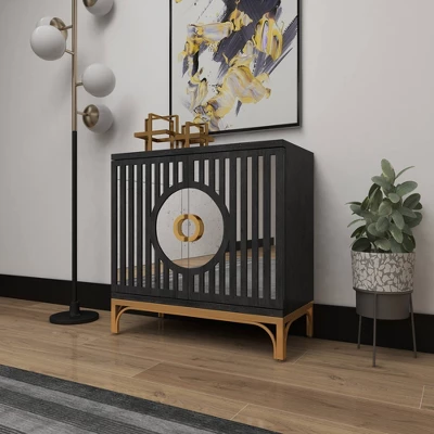 Art Deco Contemporary Mirrored Wood Cabinet Black - Olivia & May 20 Art Deco Contemporary Mirrored Wood Cabinet Black - Olivia & May - Image 20