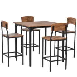 HOMCOM 5 PC Modern Counter Height Bar Table Set Compact Kitchen Table 4 Chairs Set With Footrest, Metal Legs -Baxton Studio Shop GUEST cfa86645 802b 4fc9 82af be7967200ec3