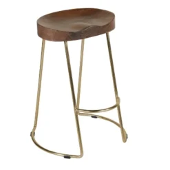 Farmhouse Counter Height Barstool With Wooden Saddle Seat And Tubular Frame - The Urban Port