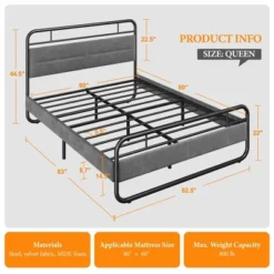 Yaheetech Metal Platform Bed Frame With Velvet Upholstered Headboard -Baxton Studio Shop GUEST d0107a37 f033 4a10 9de6 135a2613fdc3